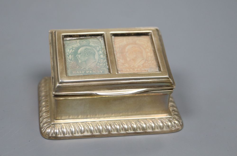 An Edwardian silver double stamp box, with slant front, Henry Matthews, Birmingham, 1903, width 66mm